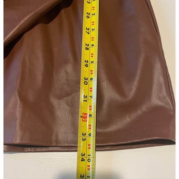 Zara Faux Leather Mini Dress NWT Brown Surplice V-Neck Ruched Long Sleeves Sz M - Picture 11 of 12